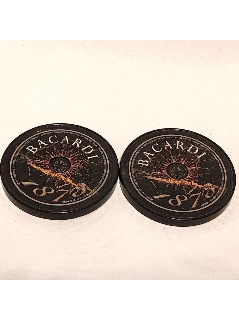 BACARDI 1973 Rum Coaster Set of 2 Embedded Compass
